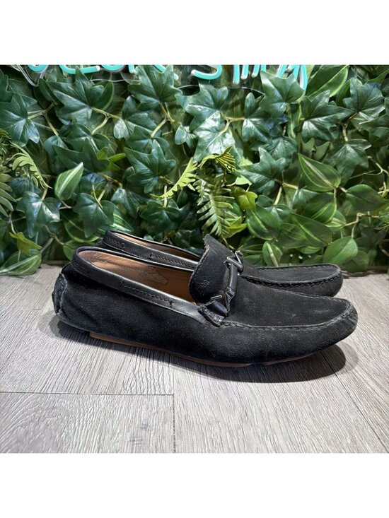 Hugo Boss Mens Leather Signature Loafer Size 9 Black Suede Slip On Horse Bit main image 3
